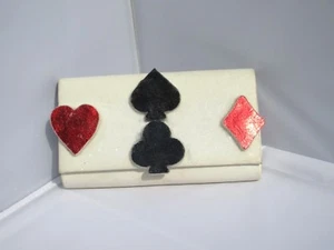 CHELISE LAS VEGAS HARLEY QUINN CARD SUIT HEARTS DIAMONDS ACES CASINO CLUTCH BAG - Picture 1 of 4