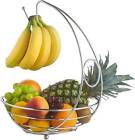 Fruit Bowl Holder with Banana Hanger Hook Tree Fruit Bowl Basket Stand Large UK
