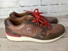 Ecco Cs14 Retro Sneakers Trainers 39 Or 8 - 8.5 Brown Leather With Red