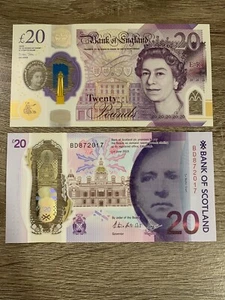 ENGLAND 20 + 20 Scottish POUND Banknotes. 40 Pounds Total. 2 Cir Notes. BritainH - Picture 1 of 2