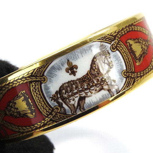 HERMÈS Bracciale Bracciale Smalto HERMES GM Placcato Oro Cavallo Equestre Rosso Autentico