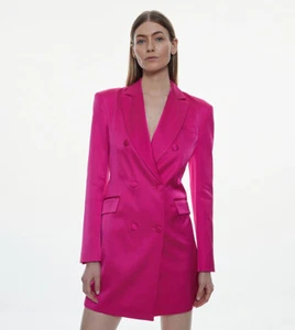 Brandneu mit Etikett Karen Millen italienischer Blazerkleid Wolle Satin konturiert hinten offen Gr. 10 UVP 329 £ - Bild 1 von 5