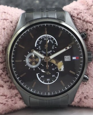 Tommy Hilfiger Hombres Cronógrafo Cara Grande Todo Negro Con D&D Reloj Pulsera Correa Acero Foto 1 de 4