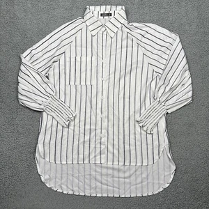 Camisa Izuria Mujer Mediana Manga Larga Abotonada Rayas Blancas Alta Baja Túnica - Imagen 1 de 8