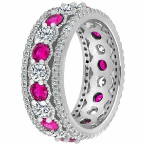 5Ct Lab-Created Alternate Pink Sapphire Eternity Band REAL 9ct SOLID White Gold - Picture 1 of 6