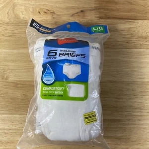 Hanes Boys 6 Pack Pairs Tagless White Briefs - Size Large L (14-16)  - Picture 1 of 7