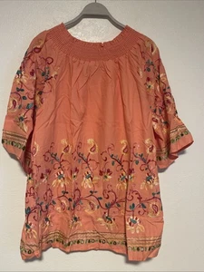 OSO Casuals Camicia Top Donna Ricamata Blusa Corallo Taglia 1X NUOVA - Foto 1 di 8
