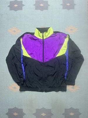 Chaqueta cortavientos vintage años 80 solo miembros cremallera completa forrada neón mujer’s grande Foto 1 de 4