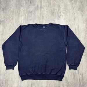 VTG LANDS END USA MENS V-STITCH NAVY BLUE COTTON TERRY CREWNECK SWEATSHIRT SZ M - Picture 1 of 5