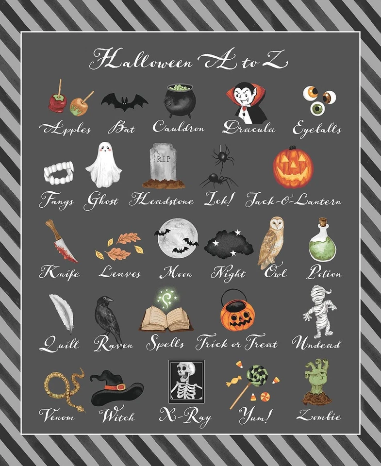 Halloween Palabras Gris Tela 35"X44" Panel Paranormal Desfile Algodón por Studio E Foto 1 de 1