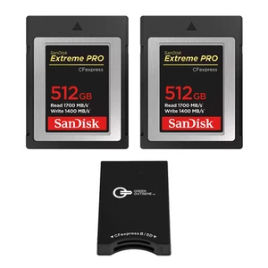 SanDisk Extreme PRO 512GB CFexpress Type-B Memory Card, 2-Pack, with Card Reader - Picture 1 of 10