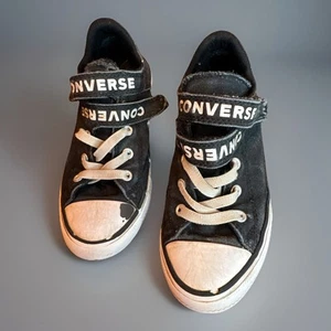 Boys Girls Youth Junior Converse Style 666928 Black Double Strap Sneakers Size 1 - Picture 1 of 8