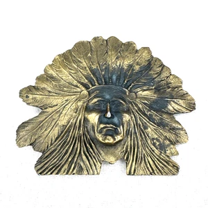 Vintage Native American Belt Buckle Brass Tone Metal Indian Chief - Picture 1 of 3