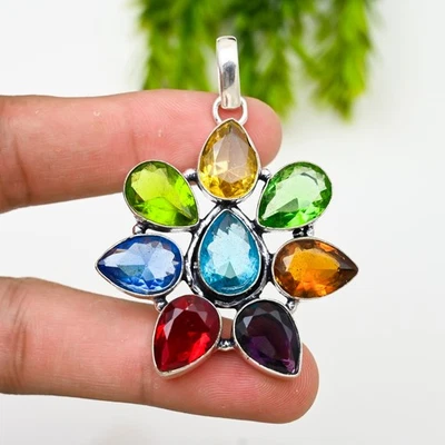 Blue Topaz Gemstone Handmade 925 Sterling Silver Jewelry Pendant Gift For Wife - Image 1 of 4