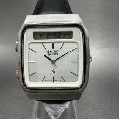 Seiko Analog Digital Watch Men 31mm Silver Dial Steel Alarm Chrono H357 NewBat - Image 1 of 4