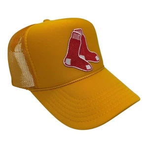 NUEVO SOMBRERO RETRO BOSTON RED SOX AMARILLO ROJO 5 PANELES CORONA ALTA CAMIONERO SNAPBACK - Imagen 1 de 3
