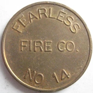 Fearless Fire Co No 14 Allentown PA Good for 10 Cents brass 23 mm AU #33 - Imagen 1 de 2