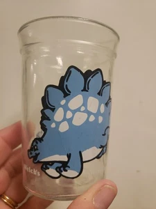 Vtg 1988 Welch's Stegosaurus Dinosaur Jelly Jam Glass Jar Blue Vivid Color NICE  - Picture 1 of 9