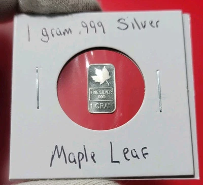 Canada MAPLE LEAF 🍁 - 1 Gram .999 Fine Pure Silver Bullion Mini Art Bar Ingot - Image 1 of 2