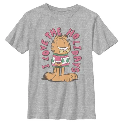 Boy's Garfield I Love The Holidays Ugly Sweater T-Shirt - Image 1 of 4