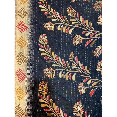 Colcha de retalhos Kantha feita à mão cobertor floral boêmio tamanho completo - Imagem 1 de 4