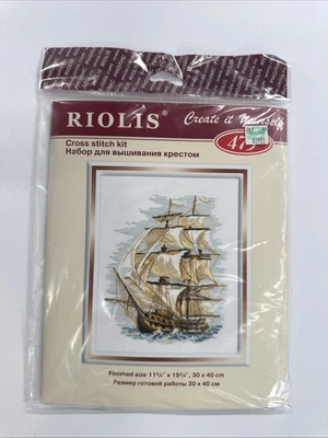 Riolis 479 Barco Velero Punto de Cruz Kit Lana Acrílico 11x15 2003 $30 NUEVO Foto 1 de 4