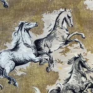 Vintage Rindenstoff Ära Stoff PFERDE Western Mid Century Panel 37x48 MCM Retro - Bild 1 von 6