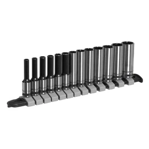 Metric Socket Set Deep 13pc 1/4"D Black Series Single Hex Sealey Railed AK7991 - Picture 1 of 7