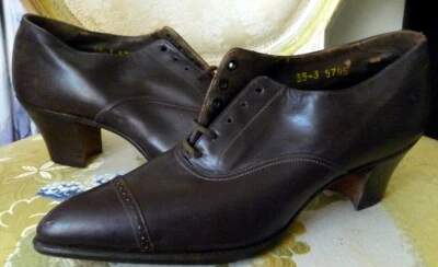 ZAPATOS DE CUERO CON CORDONES MARRONES VINTAGE AÑOS 20 Talla 5 Foto 1 de 4