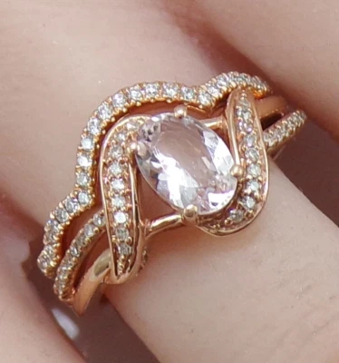 Conjunto de anillo de compromiso de diamantes y morganita de oro rosa de 10 quilates 14 quilates GNL2 Foto 1 de 4