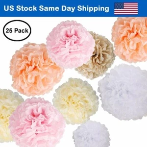 Pink Paper Flowers Tissue Pom Poms Hanging Flower Ball Wedding Party Decor 25Pcs - Picture 1 of 8