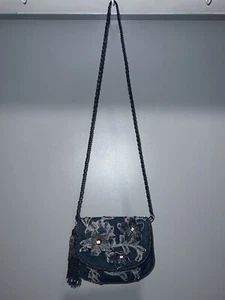 Mary Frances Good Jeans Handbag Blue Jean Beaded Flowers - Picture 1 of 8
