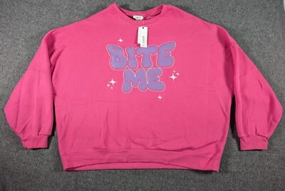 Rue21 Hoodie Pink  Sweatshirt Women's Size Large "Bite Me" NWT Foto 1 de 4