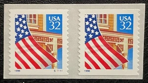 1996 Scott #2915b, 32¢, FLAG OVER PORCH - Coil Pair Blue "1996" - Mint NH - Picture 1 of 1