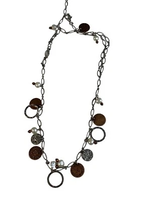 Collar moneda plata esterlina 925 perlas cobre 18" N1567 2 hilos Silpada Foto 1 de 4