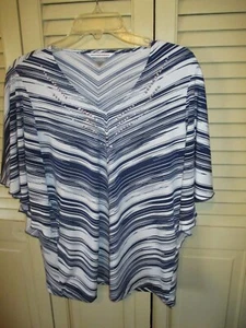 NWOT Allison Daley Womens TOP NAVY & WHITE w/Rhinestone & FLARED SLEEVE P SMALL - Picture 1 of 8
