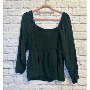 Old Navy Smocked Blouse Long Sleeve Peplum Top Dark Green Size XL - Bild 1 von 7