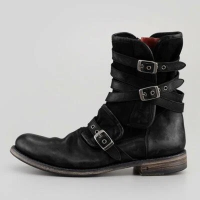 Mens Punk Round Toe Buckle Strap Ankle Boots Outdoor Military Combat Shoes Size - Image 1 of 4