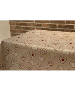 Love Hearts and Flowers Red and Beige Pvc Wipeclean Vinyl Tablecloth - Picture 1 of 2