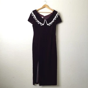 Vintage Jessica McClintock Gunne Sax taglia 15/16 grande XL velluto viola scuro pizzo - Foto 1 di 10