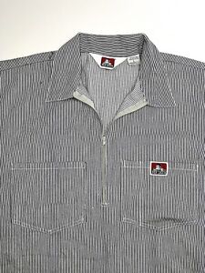 Vintage Ben Davis Men's Shirt Sz L Hickory Stripe 1/2 Zip Short Sleeve Blue FLAW