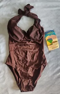 Vintage Sun Streak By Newport News Brown Halter One Piece Swimsuit - Size 6- NEW - Picture 1 of 10