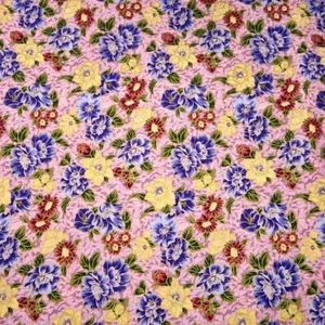 Metallic Gold, Purple, & Cream Flowers on Pink, A Kona Bay Cotton, BTHY or BTY - Picture 1 of 4
