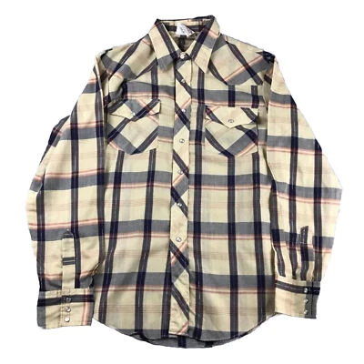 Saturdays Shirt Mens Large 16.5 Yellow Plaid Western Snap Up Long Sleeves - Image 1 of 4