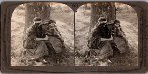 Native American Mother Papoose in Linden Cradle, Michigan Stereoview RARE - Picture 1 of 3