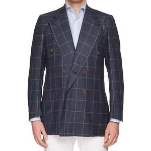 RUBINACCI LH Handmade Bespoke Blue Wool-Silk-Cashmere Jacket EU 50 NEW US 40 - Picture 1 of 9