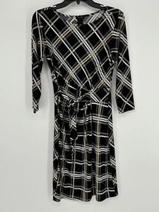 Ann Taylor Black White Beige Plaid Long Sleeve Midi Dress Women's Size XS - Picture 1 of 6