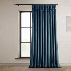 Avalon Blue Extra Wide Velvet Room Darkening Curtain - 100" W x 84" L (1 Panel) - Picture 1 of 7