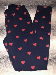 Girls Gap Kids Stretch Leggings Blue Red Heart Print Size 10 - Picture 1 of 1