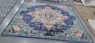 BLUE / L BLUE 8'-0" x 8'-0" Back Stain Rug, Reduced Price 1172762899 MAD473M-8SQ - Image 1 of 4